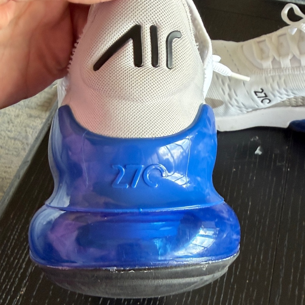 Nike White Sneakers with Blue Air Unit and Multicolor Swooshes-Men’s 12 - Picture 4 of 11